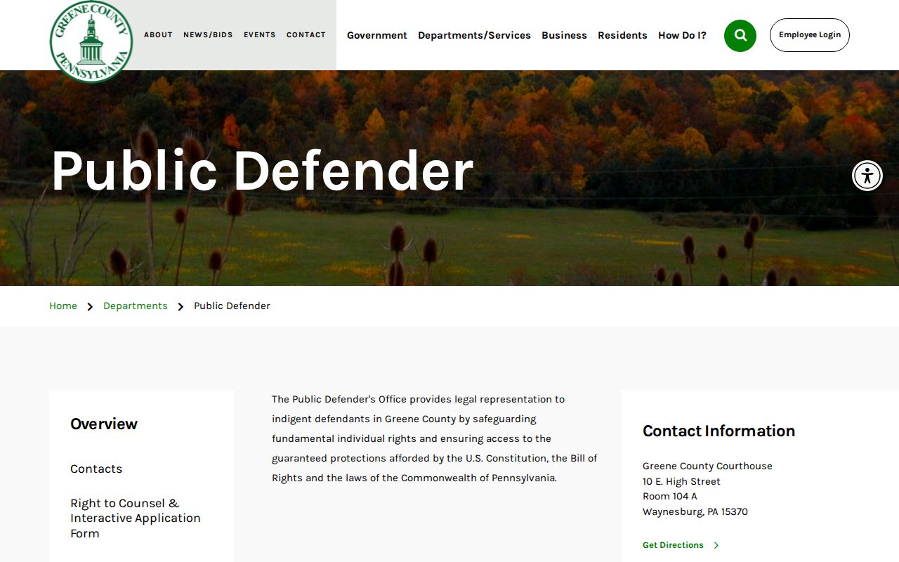 Greene County criminal case Public Defender contact page