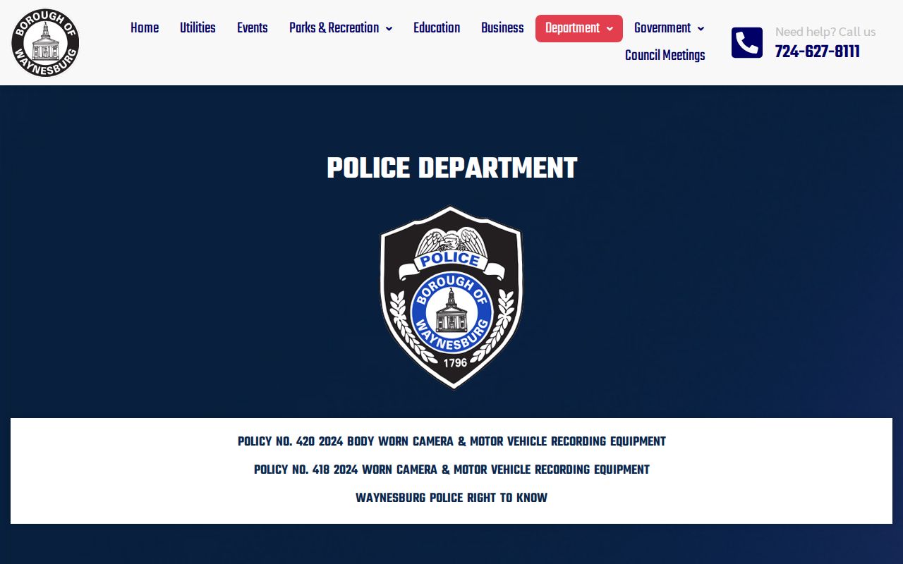 Waynesburg criminal history request gateway at the borough police department